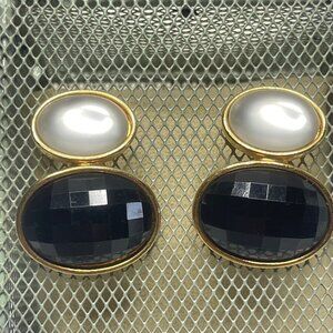 Avon White Black Earrings Pierced Faceted